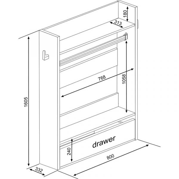 Tủ quần áo trẻ em bằng gỗ thông số