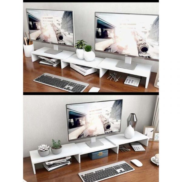 Kệ gỗ kê màn hình máy tính màu trắng